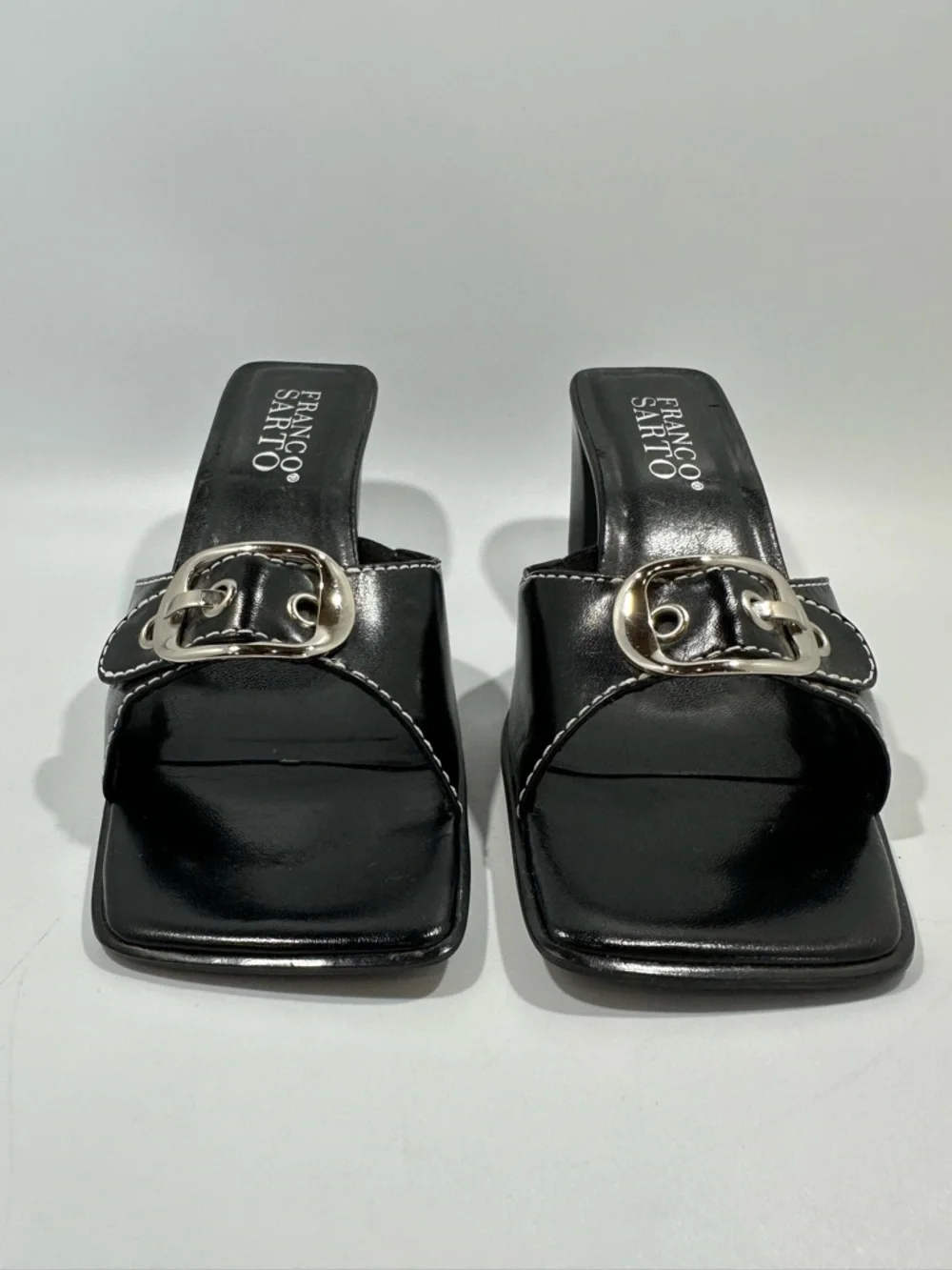 Vintage Y2K Franco Sarto Black Leather Buckle Detail Heels 7 Witchy Whimsigoth - Picture 6 of 11